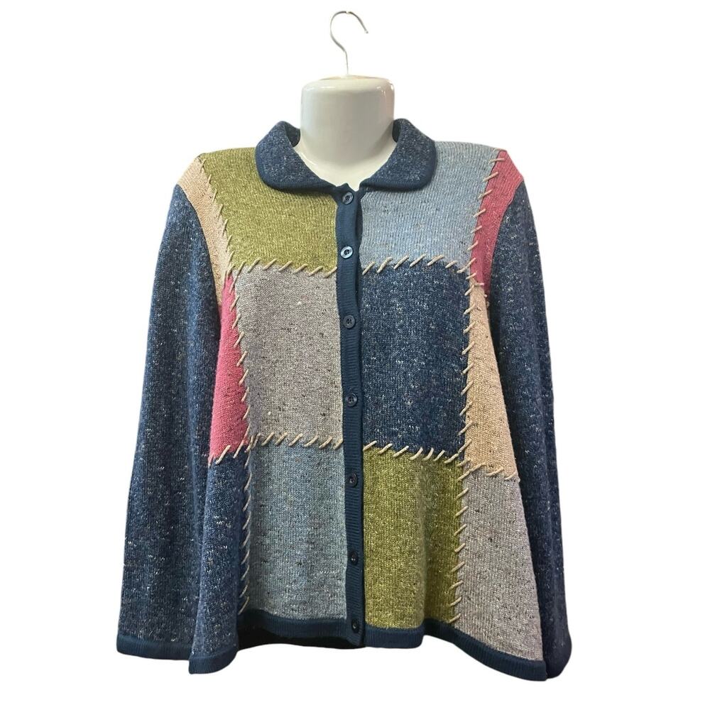 Leon Levin Women's Multicolor Patchwork Button-Up Sweater Cardigan SZ XL VINTAGE